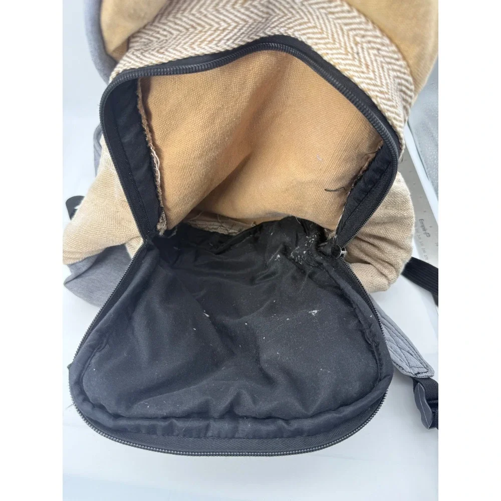 Himalayan Hemp Woven Boho Backpack Made in Nepal Tan Grey Multicolor